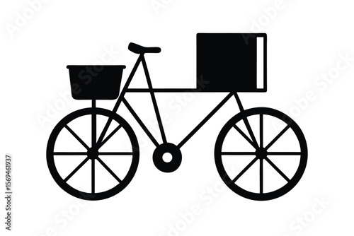Black and White Bicycle with Basket and Box Silhouette