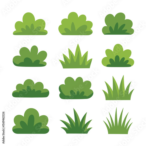 Collection of Cartoon Grass and Bush Icons