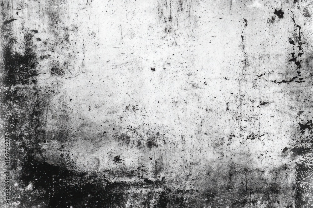 Fototapeta premium A grungy white wall with black stains and marks creating a distressed look