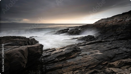 Rocky Shoreline and Splashing Waves