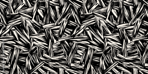 Abstract grunge seamless pattern. Urban art texture with paint strokes, splashes, chaotic ink lines, patches. Graffiti sport style vector background. Black and white camouflage pattern. Repeat design