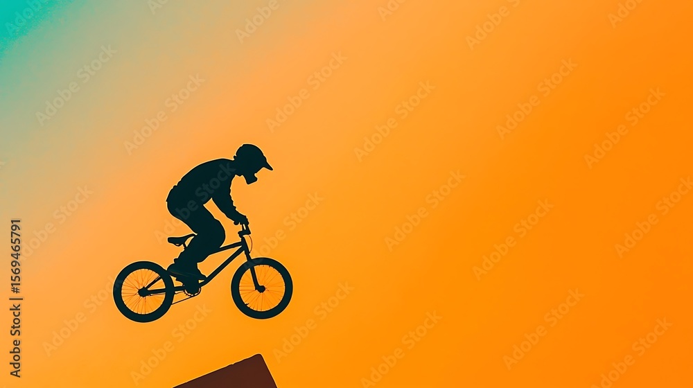 Obraz premium BMX Rider Silhouette Jumping Against Orange Sky
