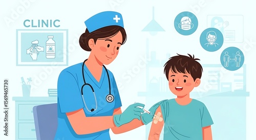 Child Vaccination in Clinic with Nurse