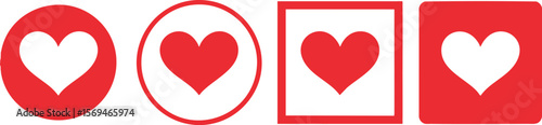Crimson Affection A Quartet of Red Hearts in Circular and Square Frames on a Transparent Field Symbolizing Care Support and Digital Appreciation