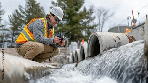 Water resource engineer: A dedicated engineer meticulously monitors the water flow within a modern infrastructure system, ensuring effective management, sustainable practices.