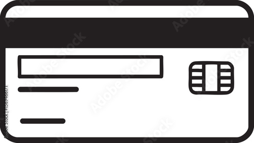 Financial Outline A Stylized Black and White Credit Card Illustration on a Transparent Backdrop Representing Digital Transactions and Secure Payment Methods