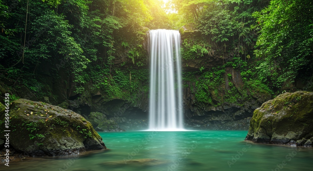 Fototapeta premium Lush Rainforest Waterfall in Costa Rica