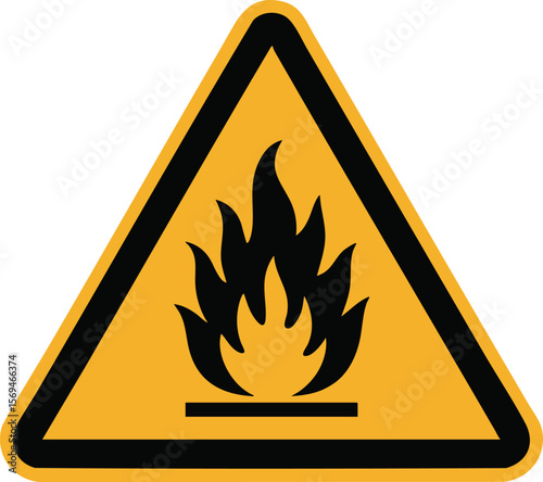 Warning Sign for Flammable Materials and Fire Hazards: A Cautionary Symbol for Safety Awareness and Prevention of Accidents in Industrial and Public Settings