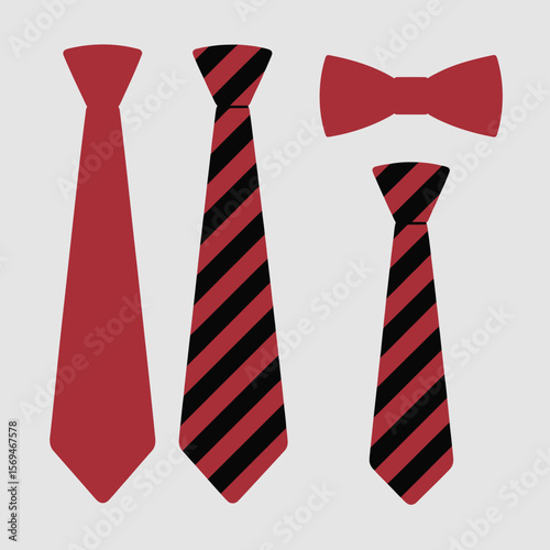 Red and Black Striped Ties and Bow Tie Set