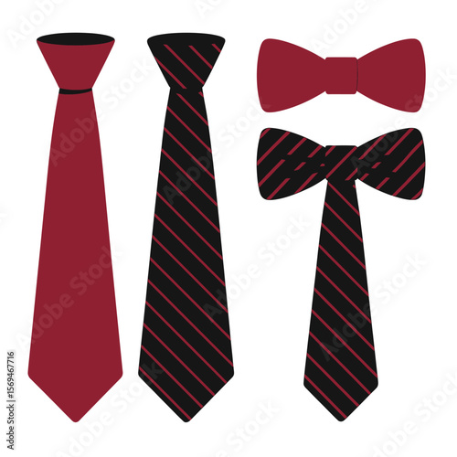 Burgundy and Black Striped Ties and Bowties