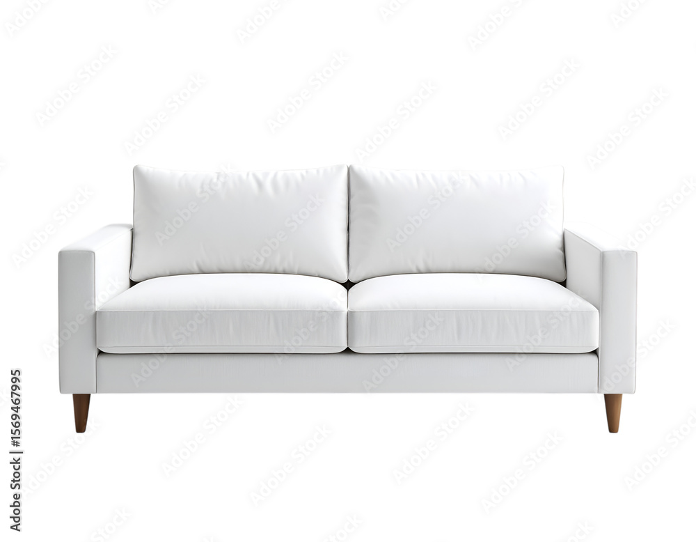Fototapeta premium Elegant White Sofa: A beautifully crafted, pristine white sofa offers a sense of serene comfort and understated elegance for a living space, radiating a sense of relaxation and style.