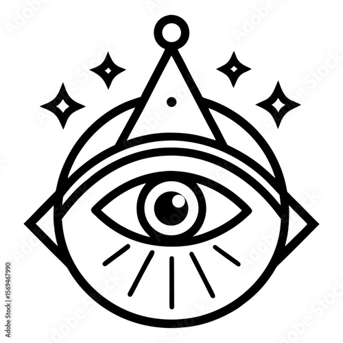 Mystic Third Eye Symbol with Celestial Stars Line Art PNG Transparent Background