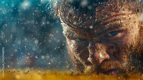 Close-up of Muddy Man's Intense Face