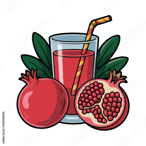 Pomegranate Juice in a Glass with Straw