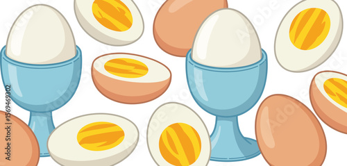 Boiled Eggs in Cups and Halves Pattern