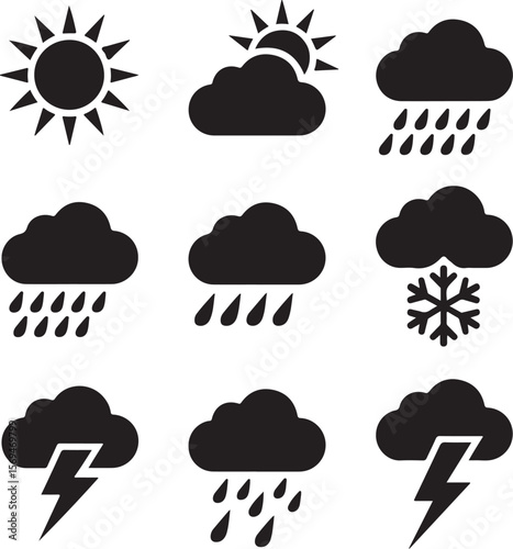 Minimal Weather Icon Set | Sun Rain Cloud Vector

