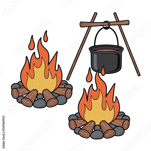Camping Fire with Pot Illustration