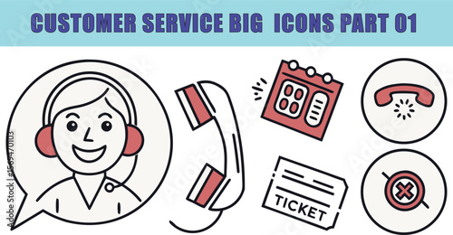 CUSTOMER SERVICE SET OF WEB VECTOR ICON
