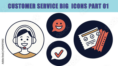 CUSTOMER SERVICE SET OF WEB VECTOR ICON
