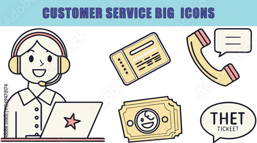 CUSTOMER SERVICE SET OF WEB VECTOR ICON

