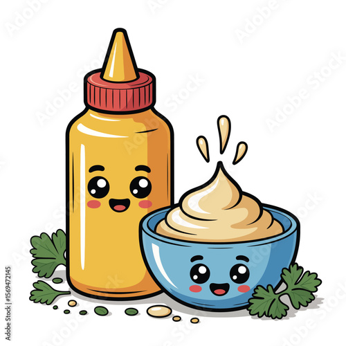 Cute Cartoon Mustard and Mayonnaise