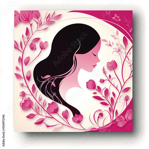 Elegant Woman Silhouette with Floral Wreath made with generative AI