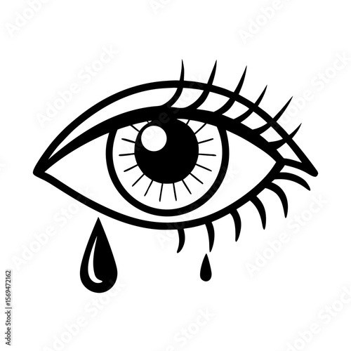 Aesthetic Eye Line Drawing with Tears and Lashes – Transparent PNG Clipart