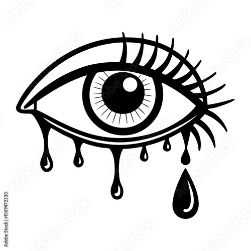 Aesthetic Eye Line Drawing with Tears and Lashes – Transparent PNG Clipart