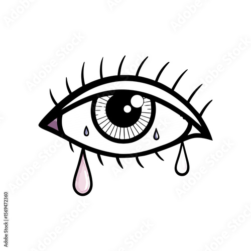 Aesthetic Eye Line Drawing with Tears and Lashes – Transparent PNG Clipart