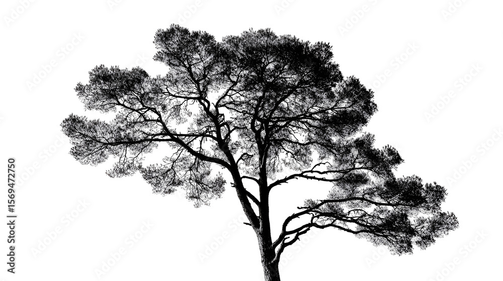 Obraz premium Monochrome Tree Silhouette Branches, Trunk, Nature, Art, Design, Black, White, Graphic, Image, Abstr