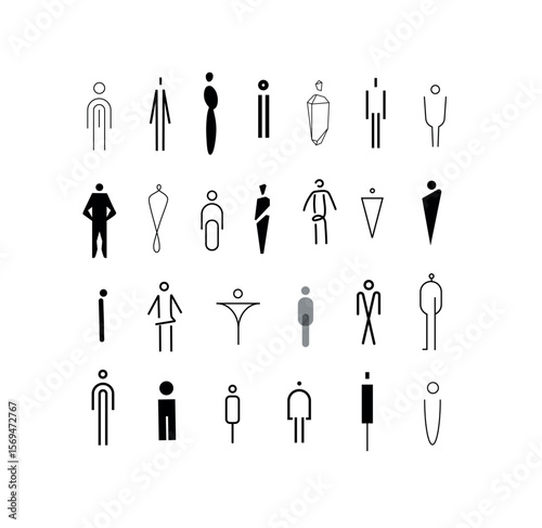 Male icons, diverse, elegant restroom symbols. Modern design for public signs drawing on white bg.
