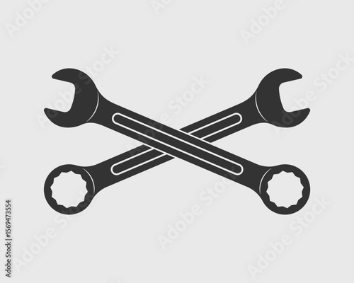 Wrenches graphic icon. Two crossed spanners sign isolated on white background. Technical assistance symbol. Vector illustration