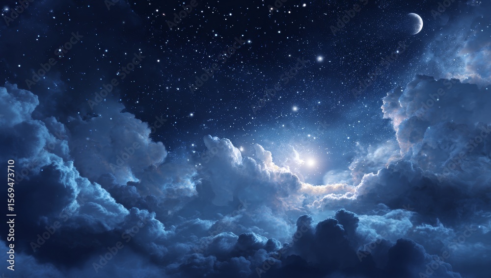 Fototapeta premium stars in the night sky. a night sky with stars and clouds. a sky filled with clouds with a bright blue sky