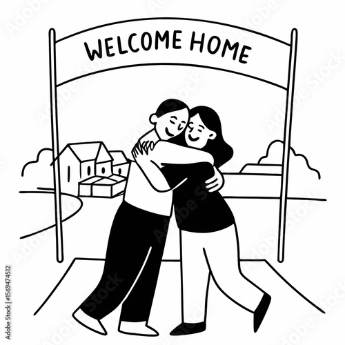 Happy couple first time home buyers celebrate moving day