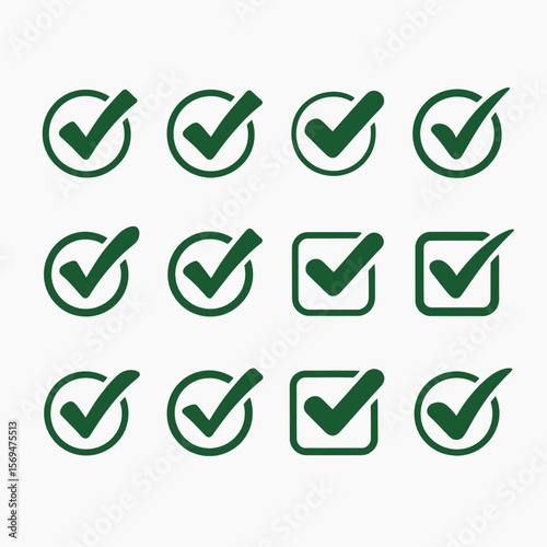 Collection of Green Check Mark Icons for Approval Success and Verification