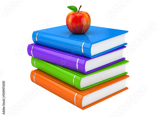 Stack of Colorful Books with a Red Apple on Top Education, Knowledge, and Learning Concept