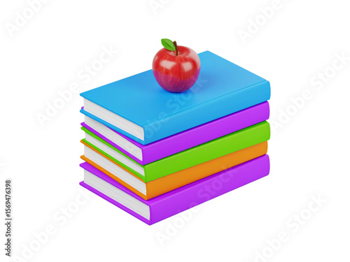 Colorful Stack of Books with a Red Apple Education, Knowledge, and Learning Concept