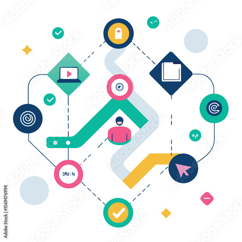 Abstract modern flowchart visualization representing digital information and process communication