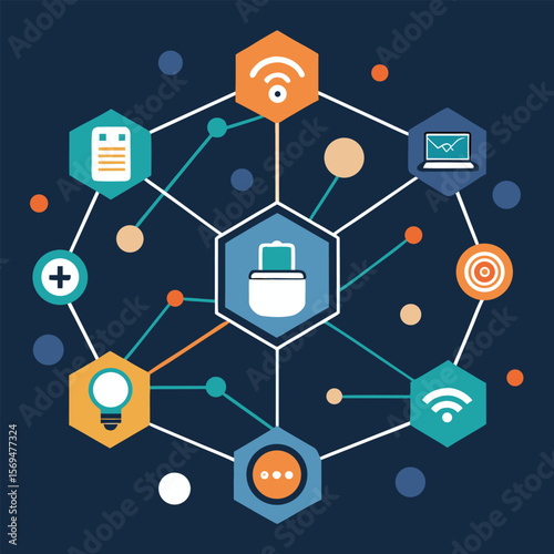 Abstract network illustration representing internet of things data transfer and connected devices in a seamless digital world