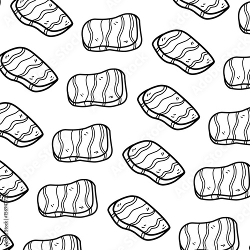 Seamless pattern of outline steak or salmon cuts, perfect for butcher shops, BBQ restaurants, and meat-related culinary designs