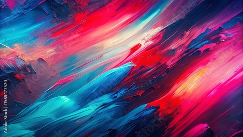 Abstract oil painting, neon red, pink, blue brush strokes background, wallpaper, paint texture, bold art, expressive artwork, fine realistic detail, modern style, evoking vibrant emotions, feelings

