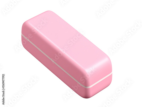 Pink rectangular lunchbox, isolated on white background, with a white dividing line.
