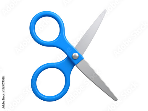 A close-up, isolated image of bright blue scissors, sharp and ready to cut.
