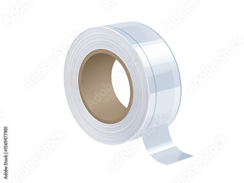 A 3D close-up studio shot of a clear tape roll.