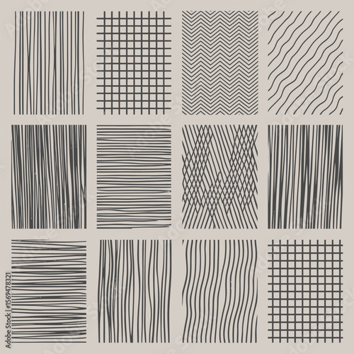 Twelve Black and White Shapes Collection with Red Green Blue and Yellow Elements