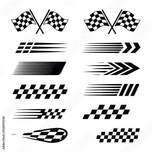 Various Black and White Graphic Elements Collection with Red Green Blue and Yellow