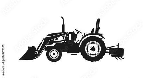 Tractor with front loader black minimal silhouette illustration