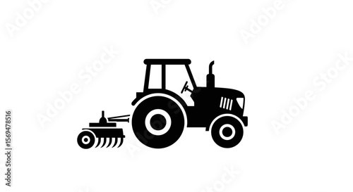 Tractor with plow black minimal silhouette illustration