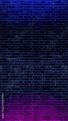 neon lights on old brick wall abstract blue and pink animation, technology and bar blank vertical social media motion background