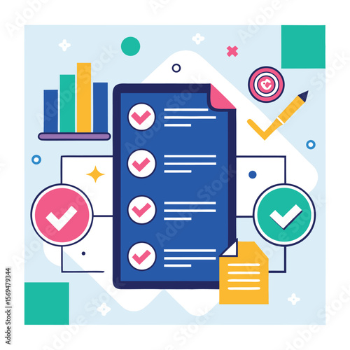 Colorful checklist concept illustrating task management progress and completion with modern graphic design